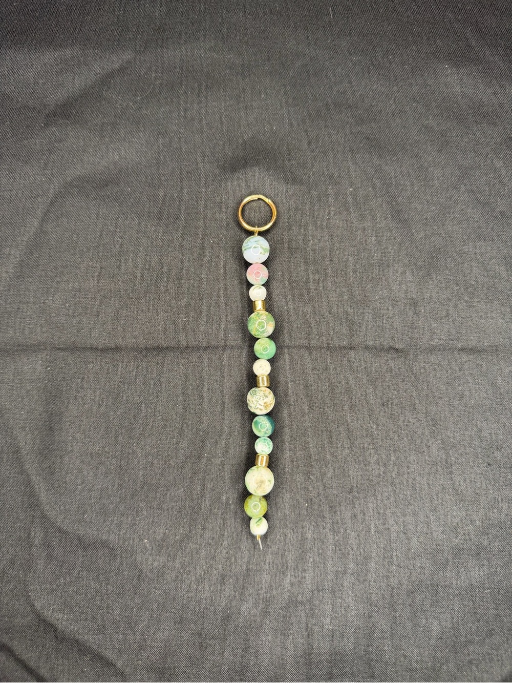Beaded Green Agate, Gold Accent Keychain